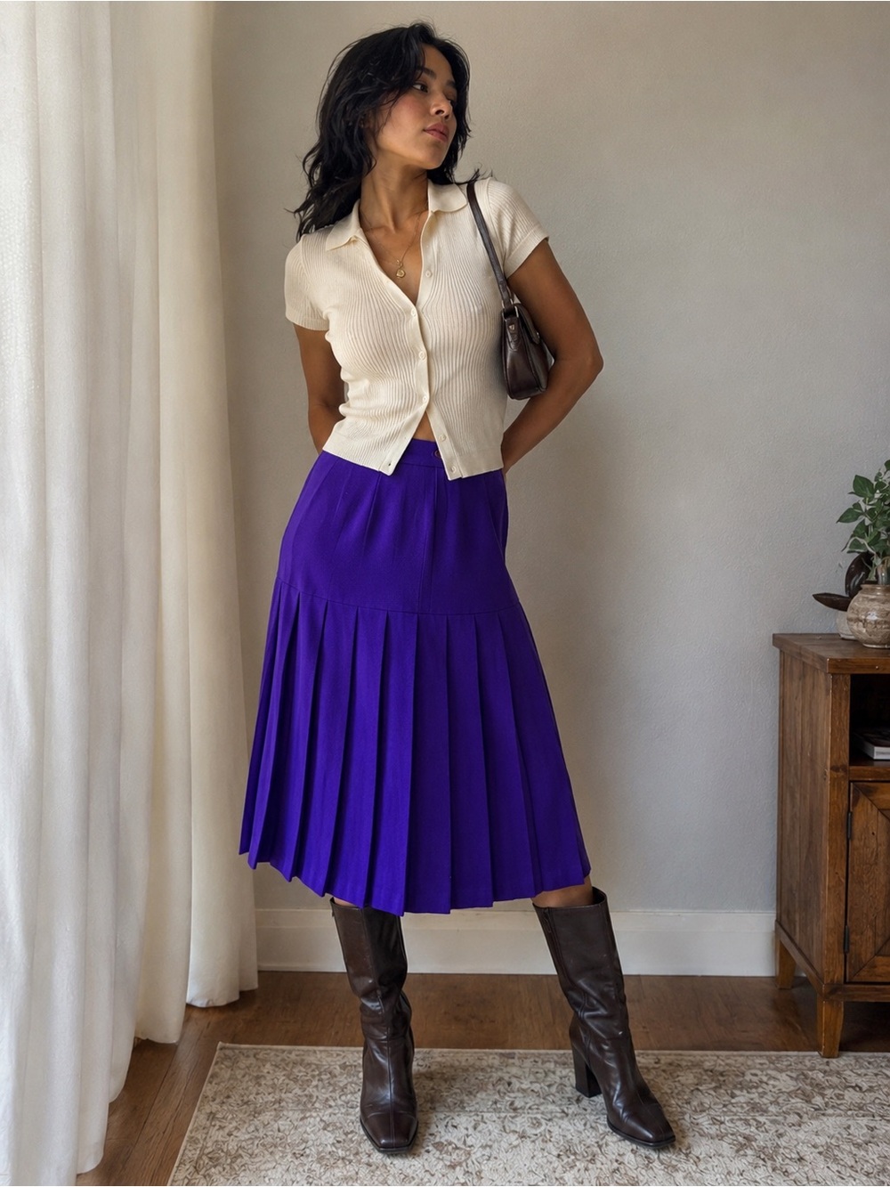 Liz Claiborne Purple Pleated Midi Skirt Size 8 Vintage Preppy Academia